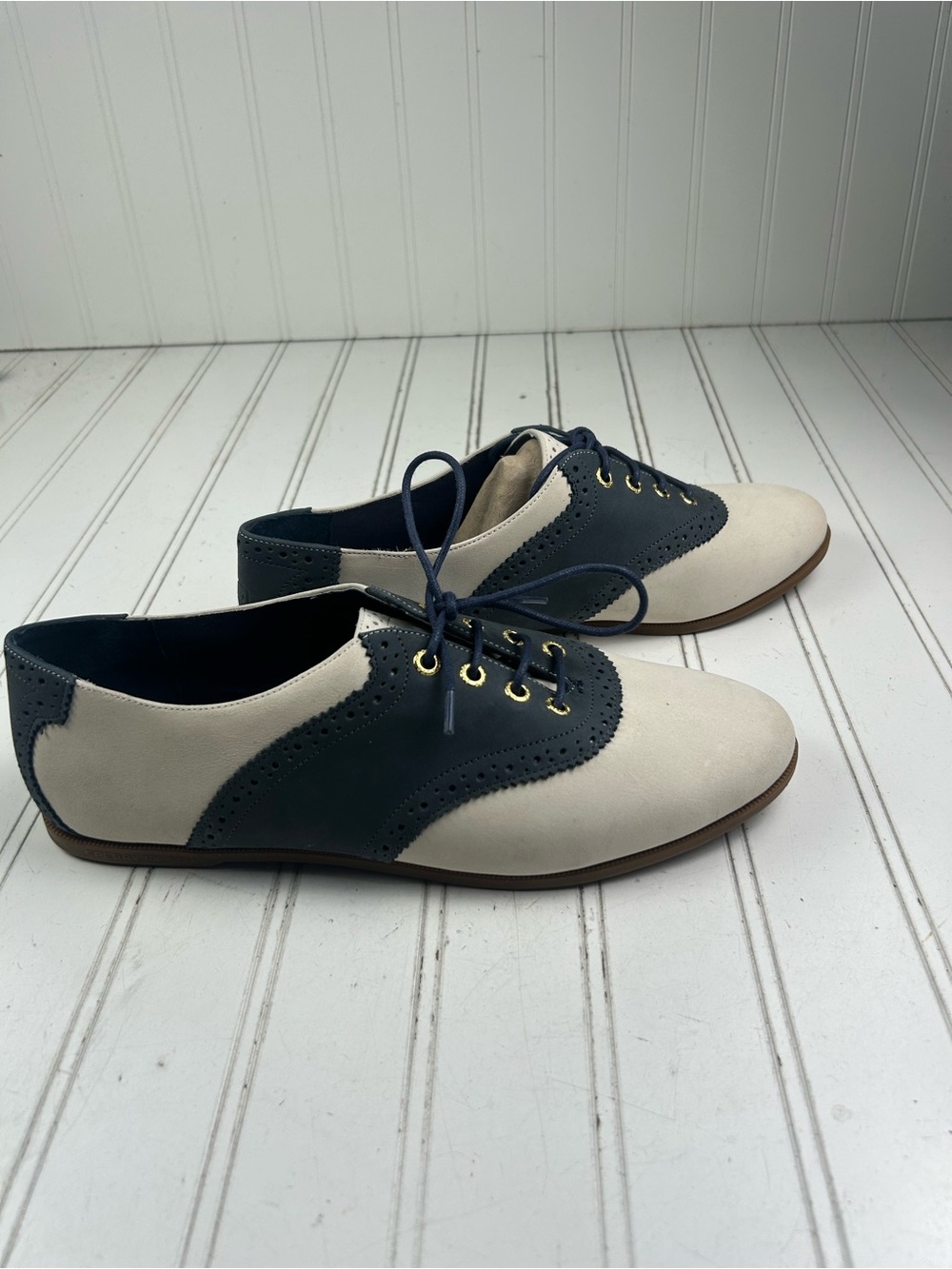 Sperry Top Sider Classic Navy White Leather Lace Boat Shoes Women’s Size 9M - Picture 2 of 11